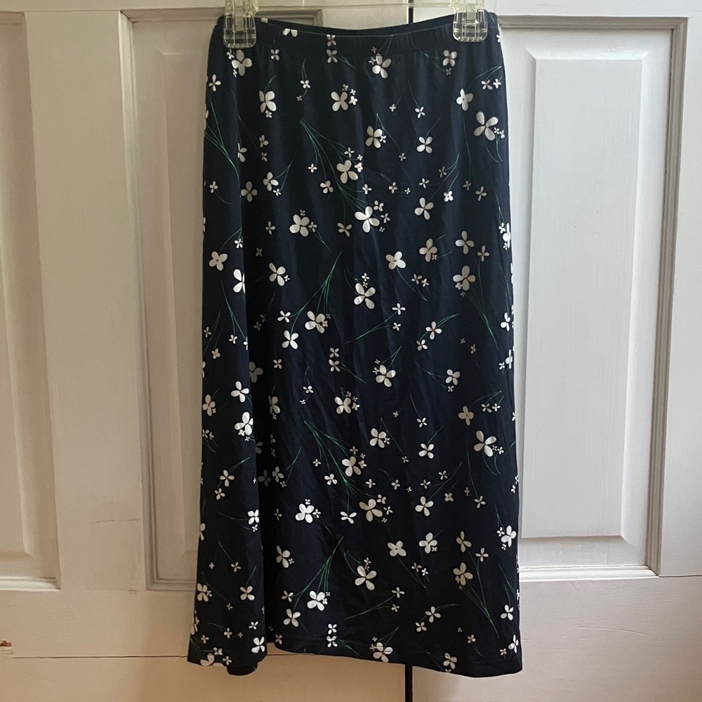 agnés b Floral Navy Midi Skirt